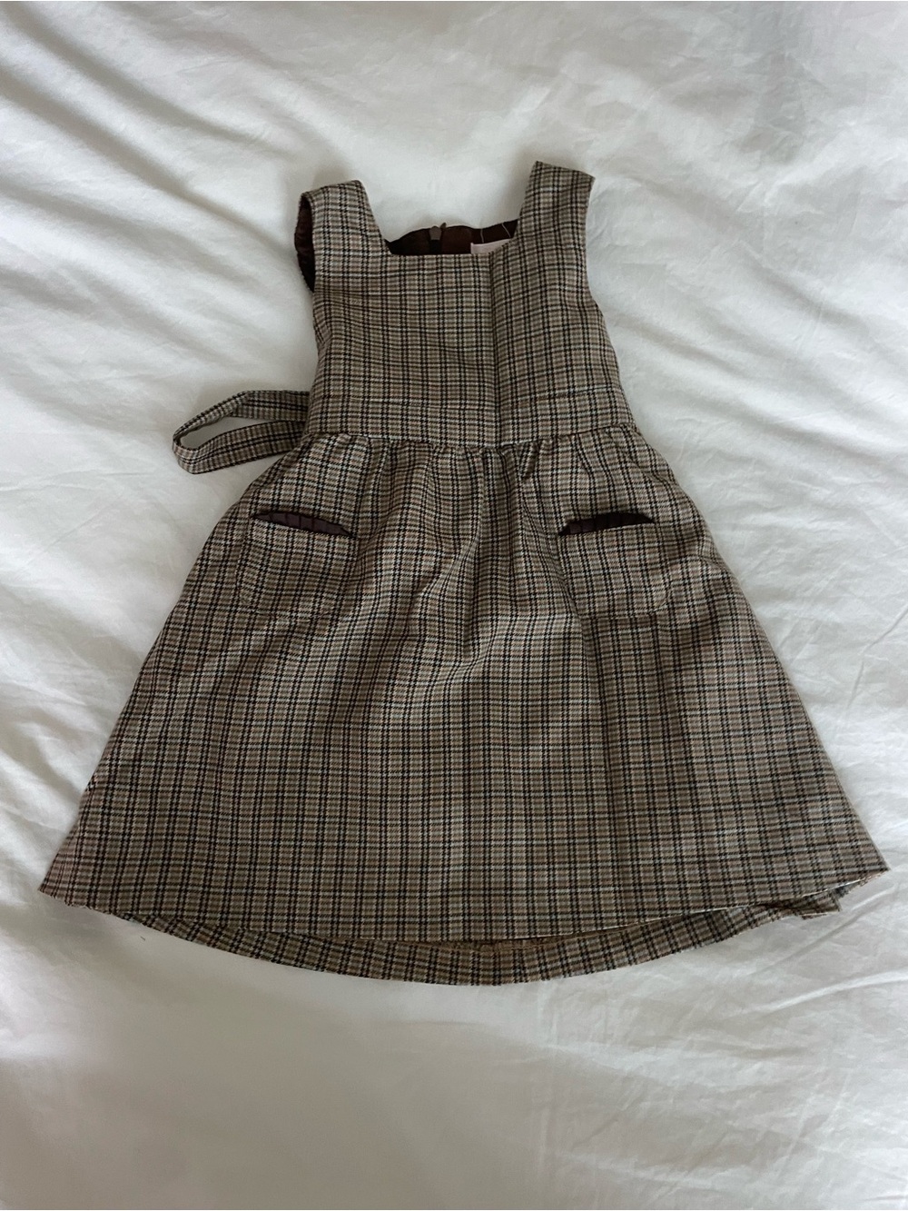 Classic Plaid Pinafore Dress in Brown with pocket detail